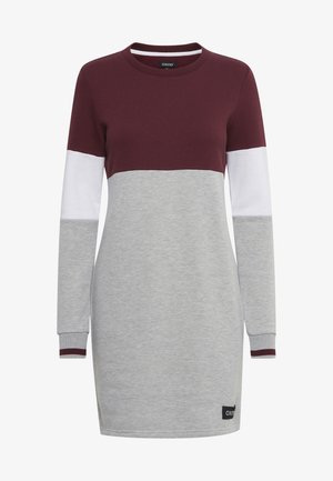 Sweaterkjole med lange ærmer, har en marmor, hvid og grå farveblokdesign, ribbede manchetter og et logo-label på kanten.