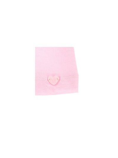 Tessuto rosa chiaro con una texture liscia, caratterizzato da un accento a forma di cuore al centro embosso con "M." I bordi sono cuciti con cura.