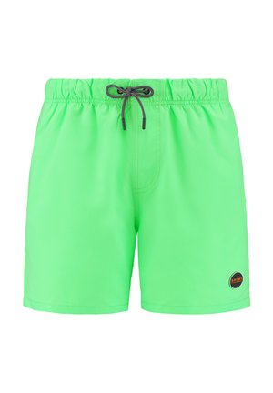 Neoonrohelised ujumispüksid, mis on valmistatud kerge ja kiiresti kuivava materjali tootmisest; omavad elastset vööd, kontrastset kummipaela ja logo paiknemist.