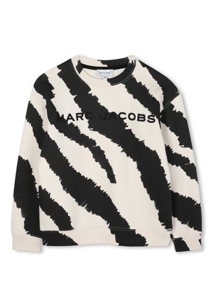 Sweatshirt mit auffälligen Schwarz- und Weiß-Pinselstrichmustern, mit dem prominent in schwarzer Schrift dargestellten "MARC JACOBS".