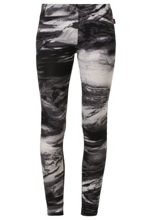 Sort-hvide leggings med marmormønster, med høj talje og ben i fuld længde.