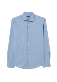 Camicia azzurro chiaro a maniche lunghe con bottoni, realizzata in tessuto strutturato. Presenta un colletto classico e chiusura con bottoni sul davanti.
