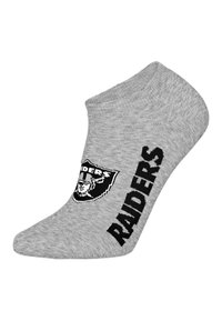 Šedá kotníková ponožka s černým logem Raiders a nápisem "RAIDERS" ve výrazném černém písmu po straně. Měkká, pletená textura.