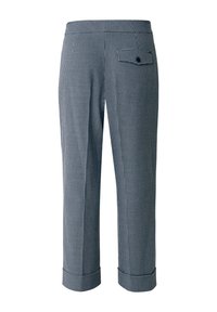 Pantaloni con motivo houndstooth in navy e bianco, dotati di tasca posteriore e orli con risvolto. Texture liscia con una vestibilità su misura.