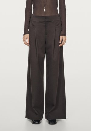 WIDE-LEG PLEATED - Broek - dark brown