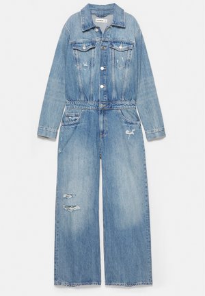 PULL&BEAR, LONG SLEEVE RIPPED - DENIM JUMPSUIT - Combinaison en jean - blue denim