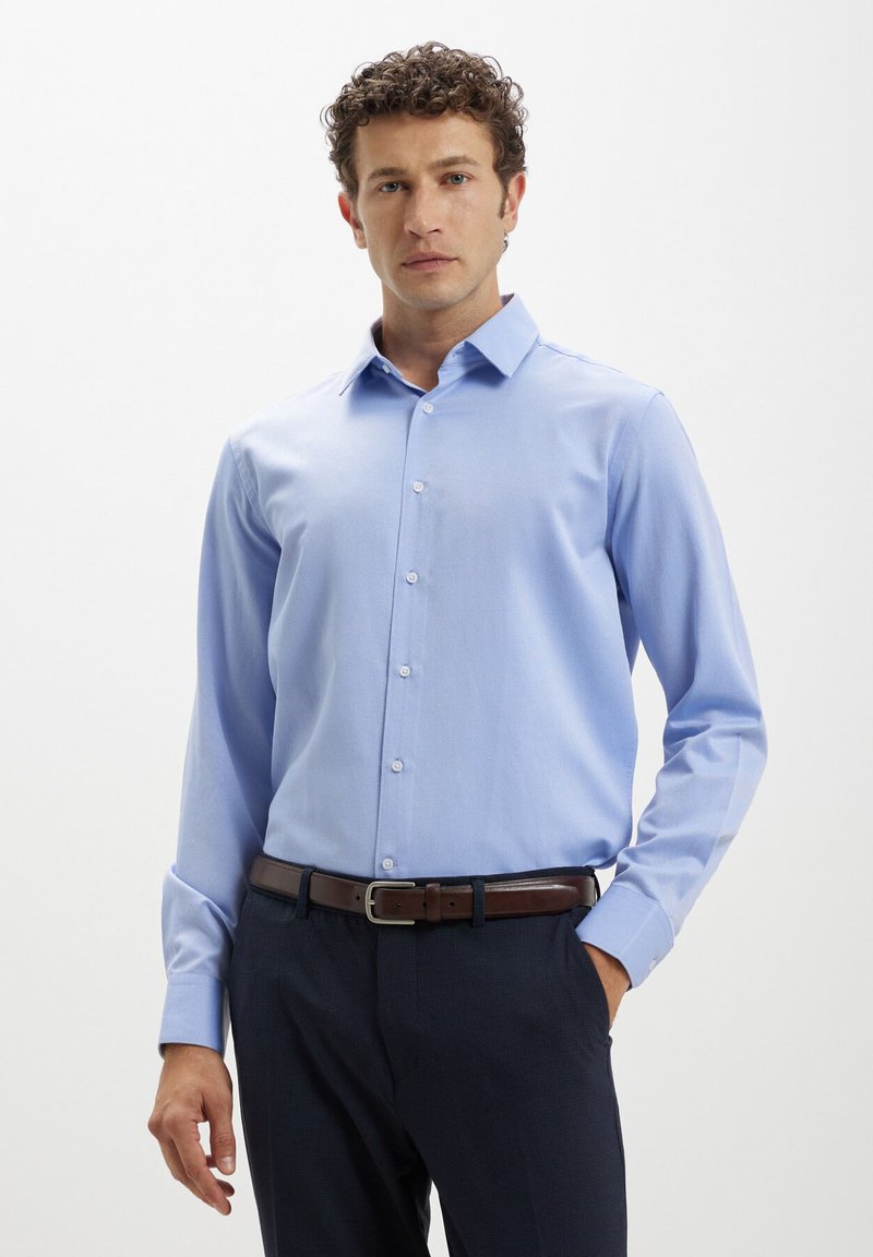 Elegante camicia da uomo elasticizzata, a maniche lunghe, slim fit, camicie da uomo, vestibilità muscle, con bottoni e bottoni, Azzurro, 165/105