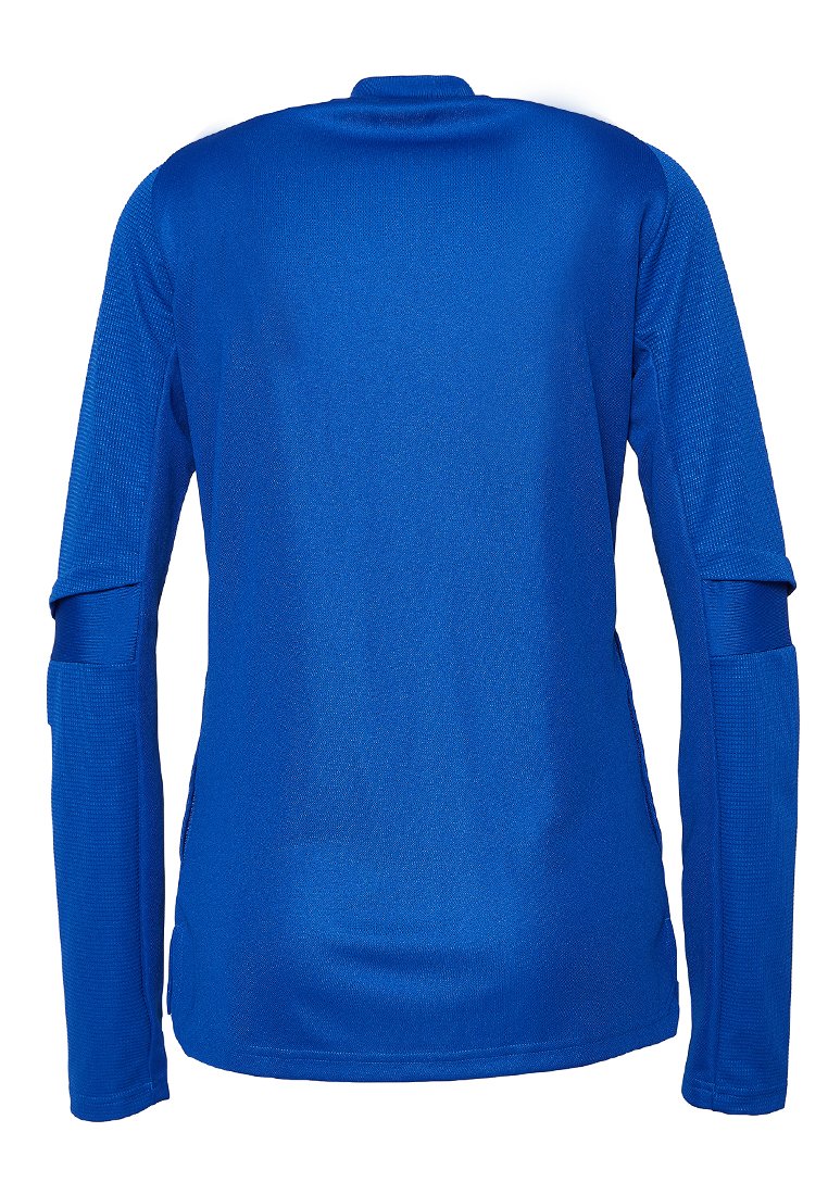 Langärmliges Sportshirt in leuchtendem Blau. Hergestellt aus glattem, atmungsaktivem Stoff mit einem taillierten Design und subtilen strukturierten Einsätzen an den Ärmeln.