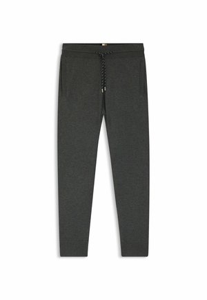 Pantaloni della tuta grigi con gamba affusolata, realizzati in tessuto morbido, con vita regolabile con coulisse e due tasche laterali.