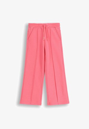 Różowe, szerokie spodnie dresowe z elastycznym pasem i sznurkiem, z dwiema przednimi kieszeniami oraz miękką, gładką strukturą.