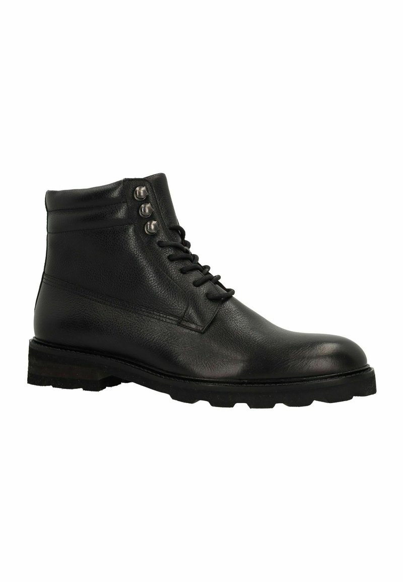 Manfield Zwarte Leren Veterlaarsjes Manfield Veterboots Schwarz/zwart