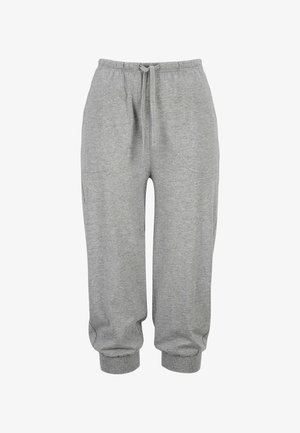 Grijze joggingsbroek van zacht, gestructureerd materiaal met een elastische tailleband, verstelbare trekkoord en geribbelde boorden. Twee zijzakken inbegrepen.