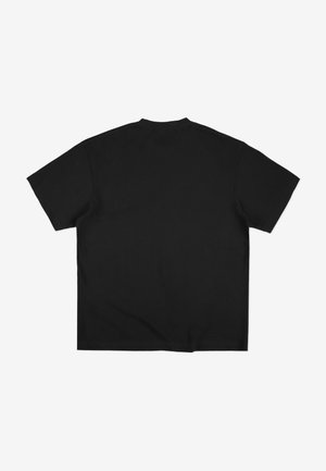 Czarny bawełniany t-shirt o luźnym kroju, z krótkimi rękawami i okrągłym dekoltem. Gładka struktura z jednolitą tylną stroną.