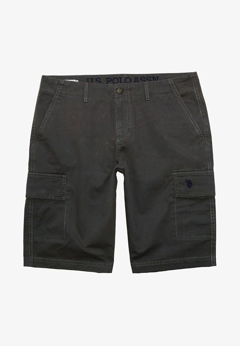 Sötétszürke cargo rövidnadrág, két nagy oldalzsebbel, kontrasztos varrással és diszkrét logóval. Tartós anyagból készült.