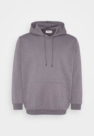 Sudadera gris con capucha regulable, bolsillo frontal tipo pouch, puños acanalados y dobladillo. Confeccionada en una suave mezcla de algodón con una textura lisa.