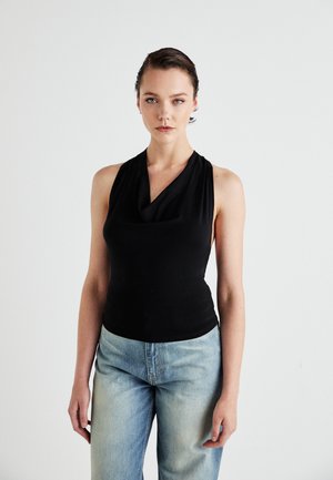 WATERFALL DRAPE HALTER - Top - black