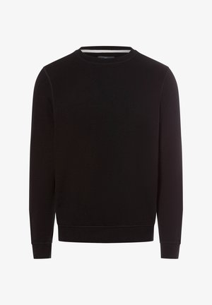 Zwarte katoenen sweatshirt met een ronde hals en lange mouwen. Heeft een ribbelboord aan de onderkant en mouwen, een gladde textuur en een minimalistisch ontwerp.