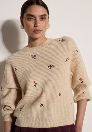 Apricot, FLORAL EMBROIDERED JUMPER - Jersey de punto - stone