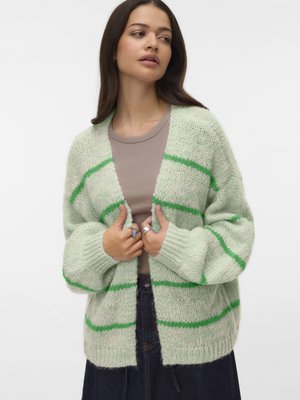 Vero Moda MAYBE ART OPEN CARDIGAN - Cardigan - fog green/birch melange/bright green