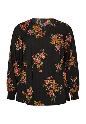 Zizzi, LANGÄRMELIGE BLUSE MIT GEBLÜMTEM MUSTER - Μπλούζα - schwarz