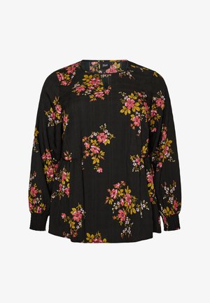 Zizzi, LANGÄRMELIGE BLUSE MIT GEBLÜMTEM MUSTER - Μπλούζα - schwarz