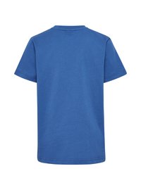 Kortærmet, rundhalset t-shirt i ensfarvet blå bomuld. Har en glat tekstur og lige pasform, uden synlige mønstre eller detaljer.