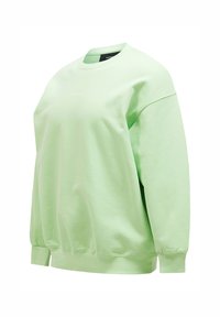Lys grøn sweatshirt lavet af blødt, tekstureret stof. Har rund hals, dropped shoulders og ribbede manchetter og kant. Minimal branding på forsiden.