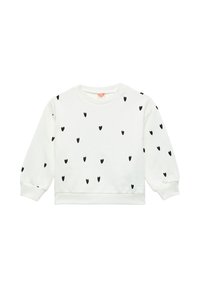 Witte sweatshirt met zwarte hartpatronen, ronde hals, lange mouwen en ribbels aan de manchetten en onderkant. Zachte stof met een relaxte pasvorm.