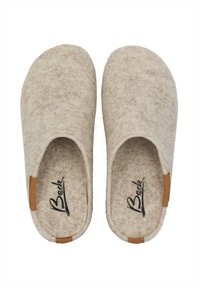 Beck Hausschuhe aus leicht-beigem Filzmaterial verfügen über ein einfaches Design mit braunen Lederakzenten und einer gepolsterten Sohle für zusätzlichen Komfort.