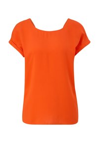 Oranget skjorte med korte ærmer og firkantet halsudskæring, lavet af glat stof. Designet har opkrøllede ærmer og en afslappet pasform hele vejen igennem.