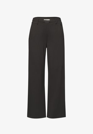 Pantalon noir à jambes larges avec passants de ceinture, deux poches latérales et un détail réfléchissant sur le devant de la ceinture.