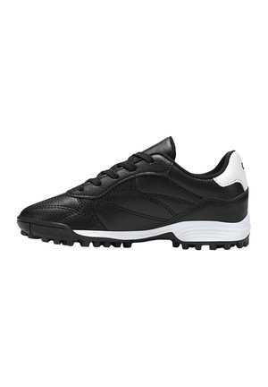 Schwarzer Sportschuh aus strukturiertem Kunstleder. Verfügt über einen weißen Akzent an der Ferse, eine Schnürdesign und eine strukturierte Gummisohle.