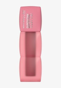 Maybelline Superstay Teddy Tint in un flacone rosa opaco con un tappo quadrato e un corpo cilindrico liscio, con testo argentato in rilievo.