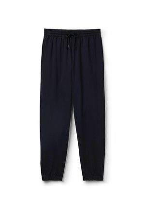 Pantalones joggers en color marino, fabricados con tela suave, con una cinturilla elástica y cordones, tobillos ajustados y bolsillos laterales.
