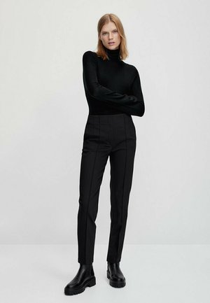 WITH TOPSTITCHING - Trousers - mottled black