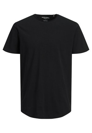 Tricou negru cu mânecă scurtă, fabricat din bumbac organic. Are un guler rotund și o croială dreaptă. Nu are modele sau accente vizibile.