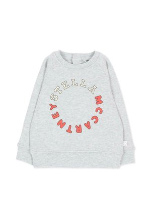 Felpa a maniche lunghe da bambino colore grigio chiaro con testo circolare multicolore "STELLA MCCARTNEY" sul davanti.