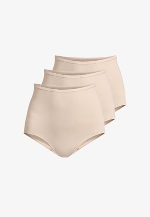Drie paar hooggeplaatste beige onderbroek. Zacht, rekbaar materiaal met een naadloos ontwerp en een zachte tailleband voor optimaal comfort.