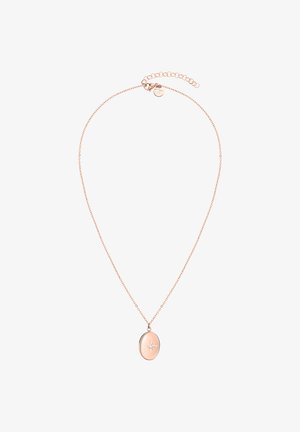 Rosaguld halsband med en oval berlock, med en central stjärndesign och en delikat kedja. Justerbar längd med låsning.