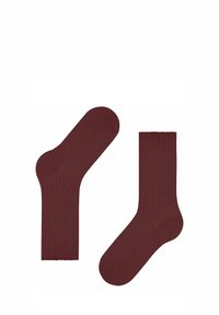 Calzini in cotone bordeaux con texture a coste, punta rinforzata e design classico di lunghezza normale. Bordo superiore antiscivolo per una vestibilità sicura.