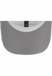 Gray cap with a flat brim, featuring a white underside. The fabric has a textured surface, with a visible inner label along the crown.