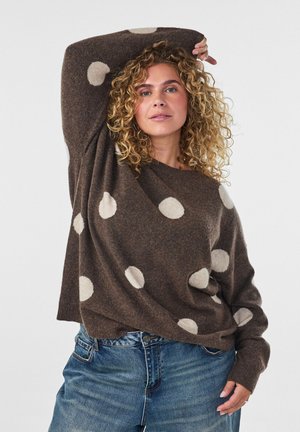 Zizzi, STRICKBLUSE MIT GEPUNKTETEM MUSTER - Πουλόβερ - braun
