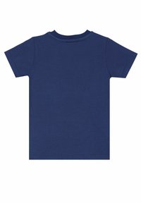 Blaues Baumwoll-T-Shirt mit kurzen Ärmeln, schlichter Gestaltung, Rundhalsausschnitt und glatter Textur. Keine Grafiken oder Muster vorhanden.