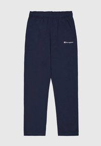Marineblaue Jogginghosen aus weichem Stoff mit einem elastischen Bund und einem kleinen weißen Champion-Logo auf einer Seite.