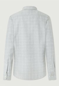 Szara koszula z długim rękawem w kratkę, z kołnierzykiem zapinanym na guziki i mankietami. Wykonana z lekkiego materiału o miękkiej fakturze.
