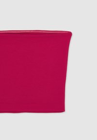 Top senza spalline aderente in cotone misto di un vivace colore rosa, con una texture liscia e un design a taglio dritto con orlo pulito.
