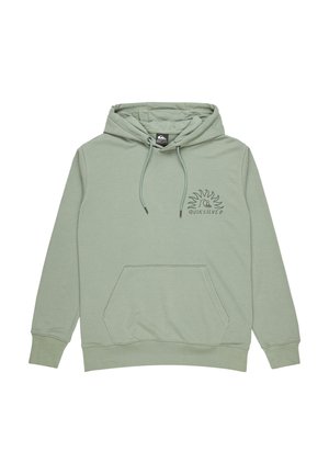 Light green hoodie made of soft fabric, featuring a kangaroo pocket and drawstring hood. Quiksilver logo printed on the chest.