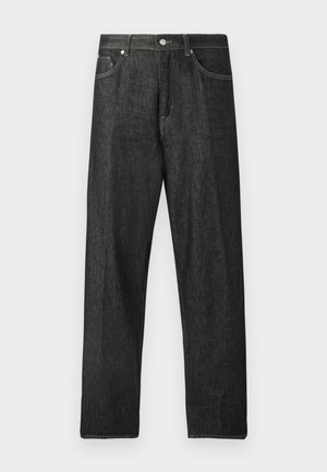 Černé džíny z denimu se střihem s rovnými nohavicemi, vybavené zapínáním na knoflíky vpředu, pěti kapsami a jemnými šicími detaily.