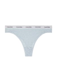 Világoskék csipkés tanga mintás dizájnnal, fehér derékpánttal, fekete "Calvin Klein" logóval. Puha tapintású.
