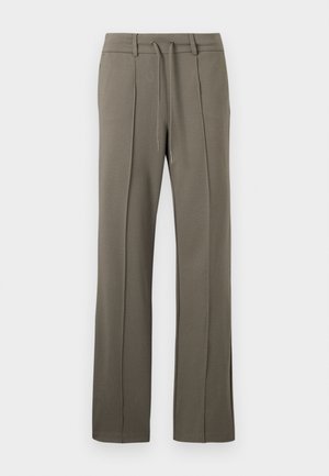 Pantalons kaki avec une coupe droite, taille à cordon de serrage et deux plis sur le devant. Fabriqués dans un tissu doux et texturé.